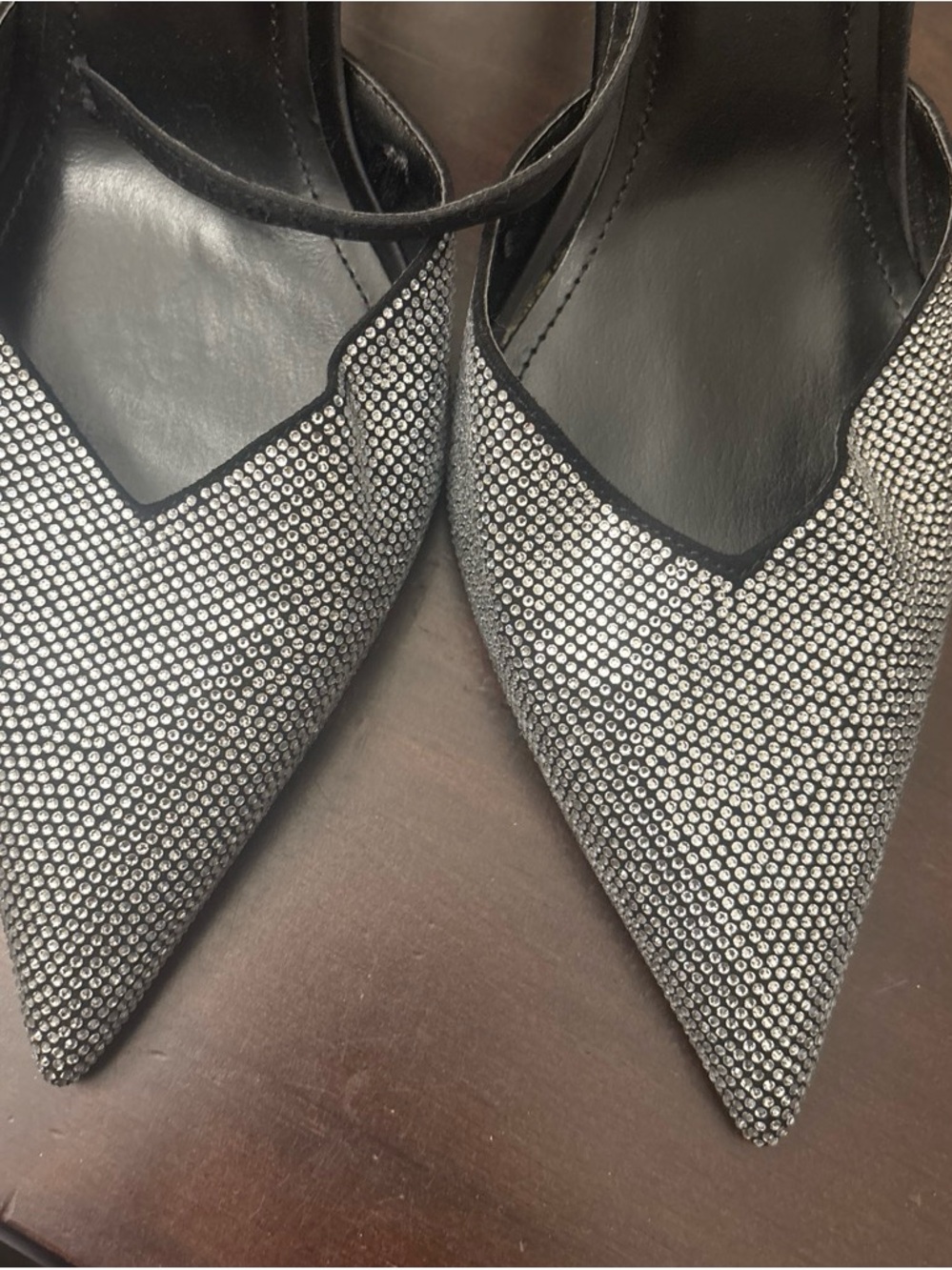 ZARA Black & Silver Rhinestone Pointed Slingback Heels NWOT - Picture 3 of 3
